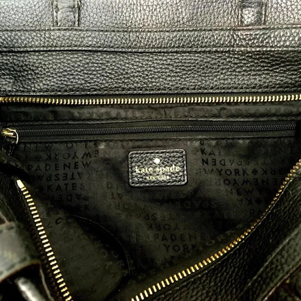 Kate Spade Handbag Black Pebbled Cow Leather Removable Strap Satchel Bag Purse
